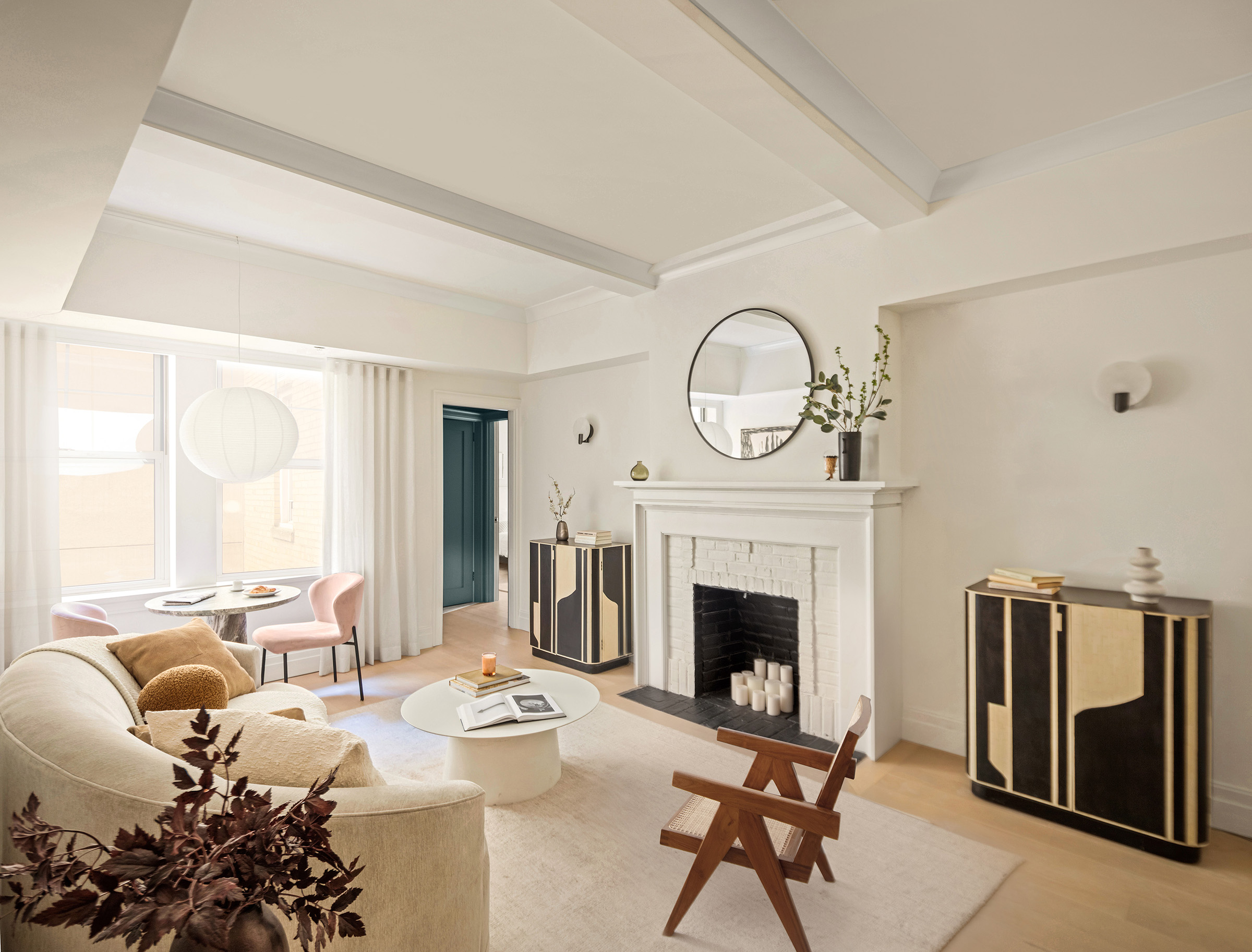 Living room in a one-bedroom residence at 26 West 9th Street