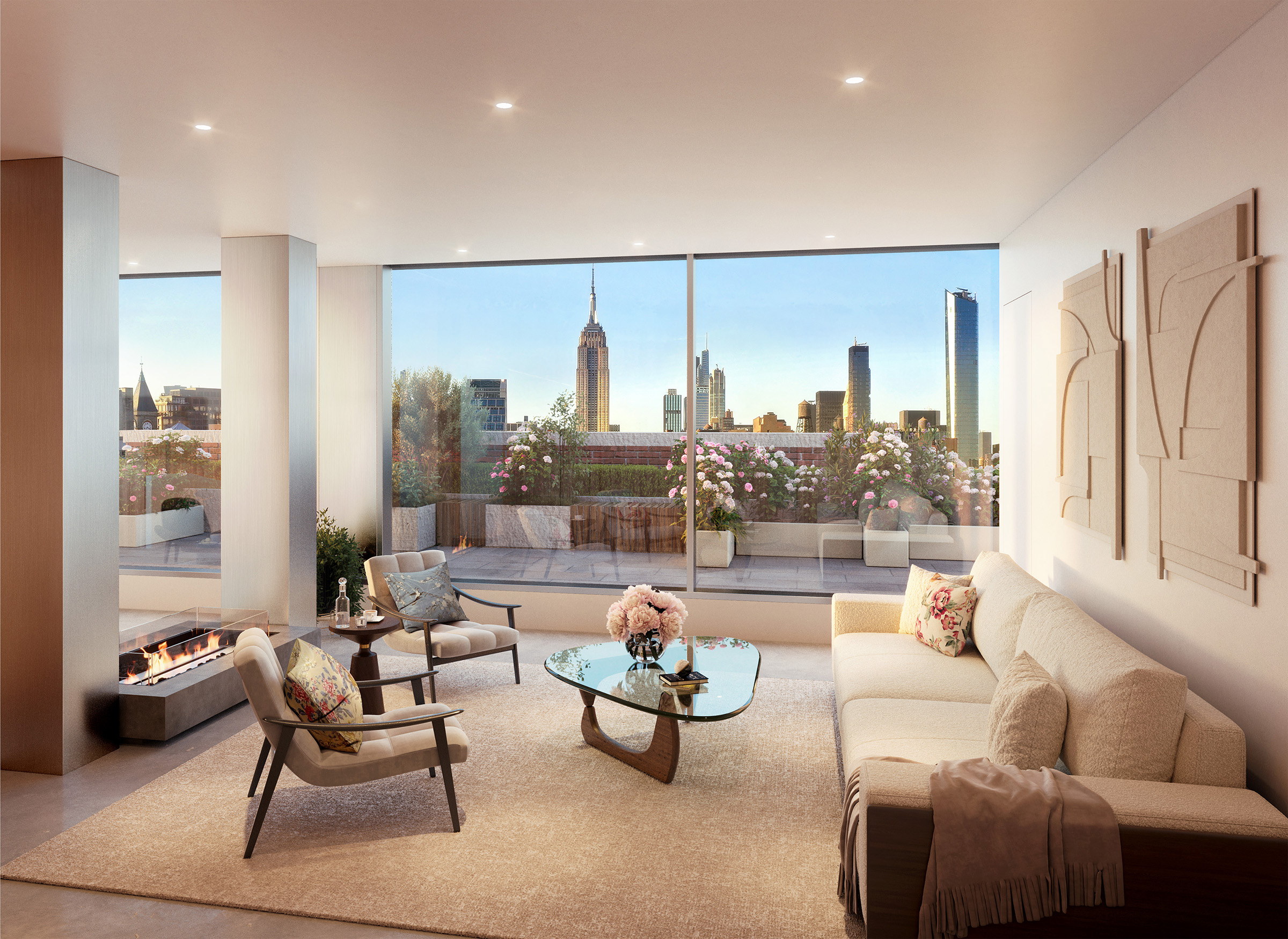 The North Penthouse interior, aligned with the Empire State Building