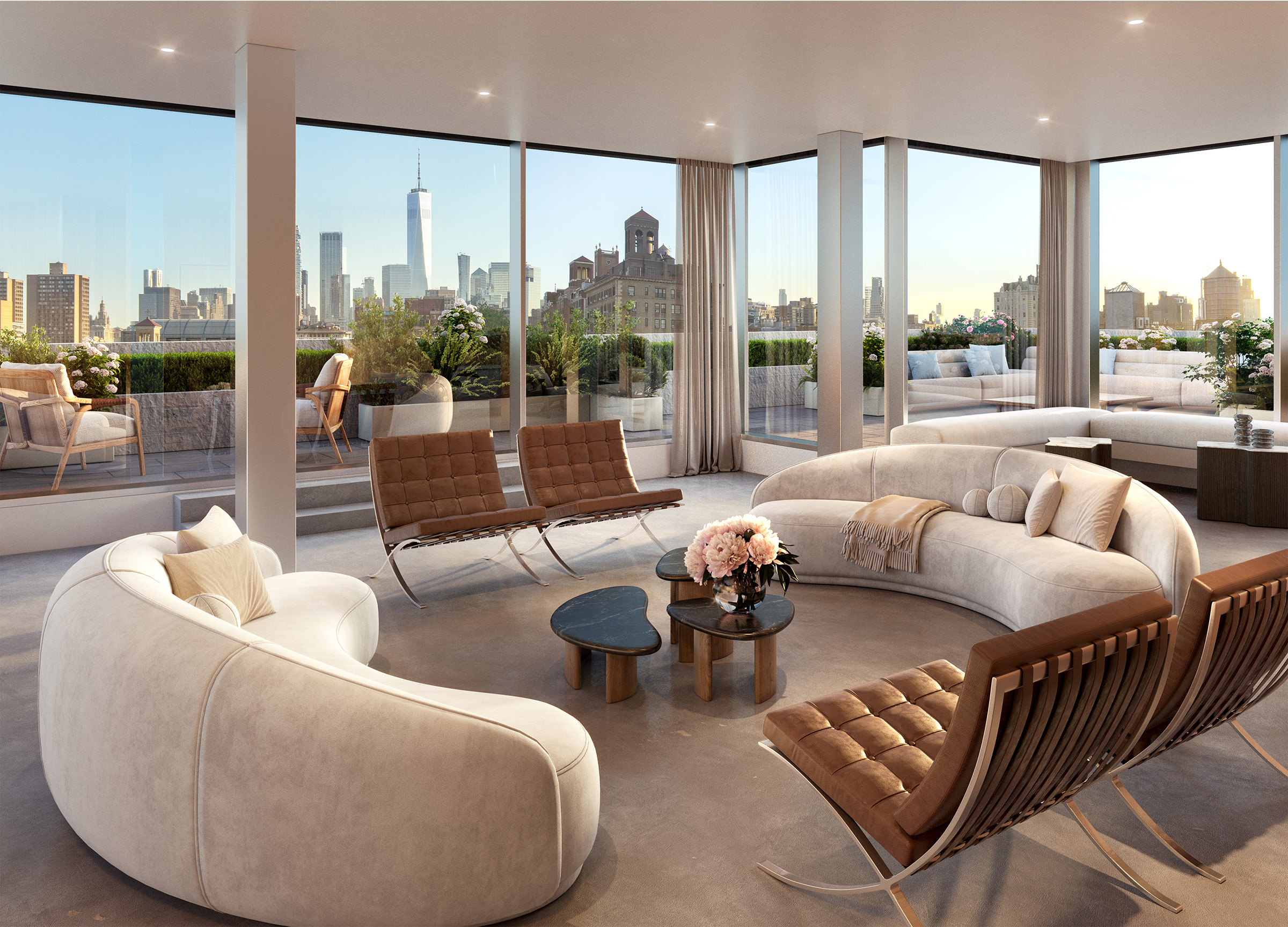The South Penthouse great room, aligned with the Freedom Tower