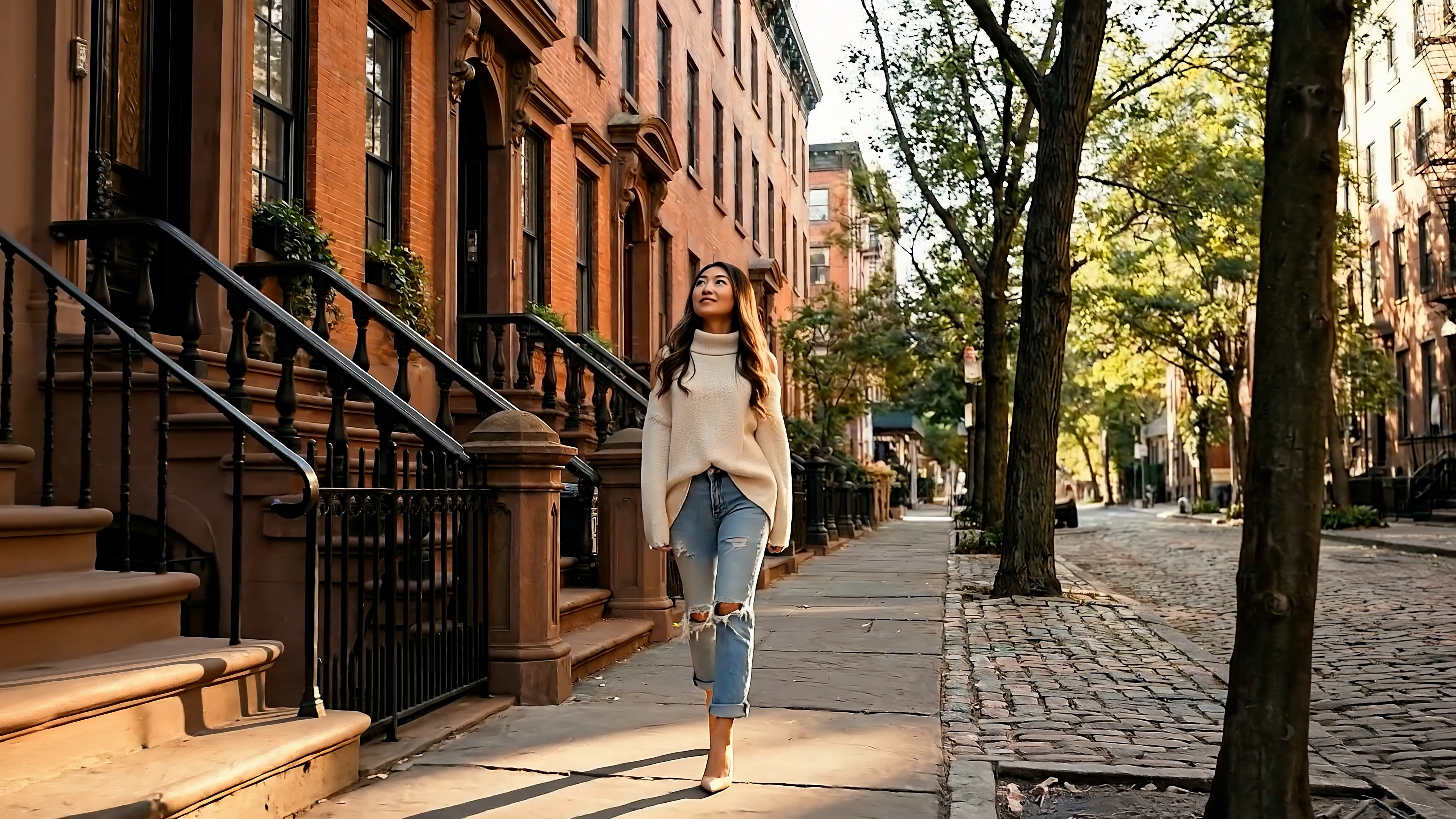 Greenwich Village brownstones and cobblestones