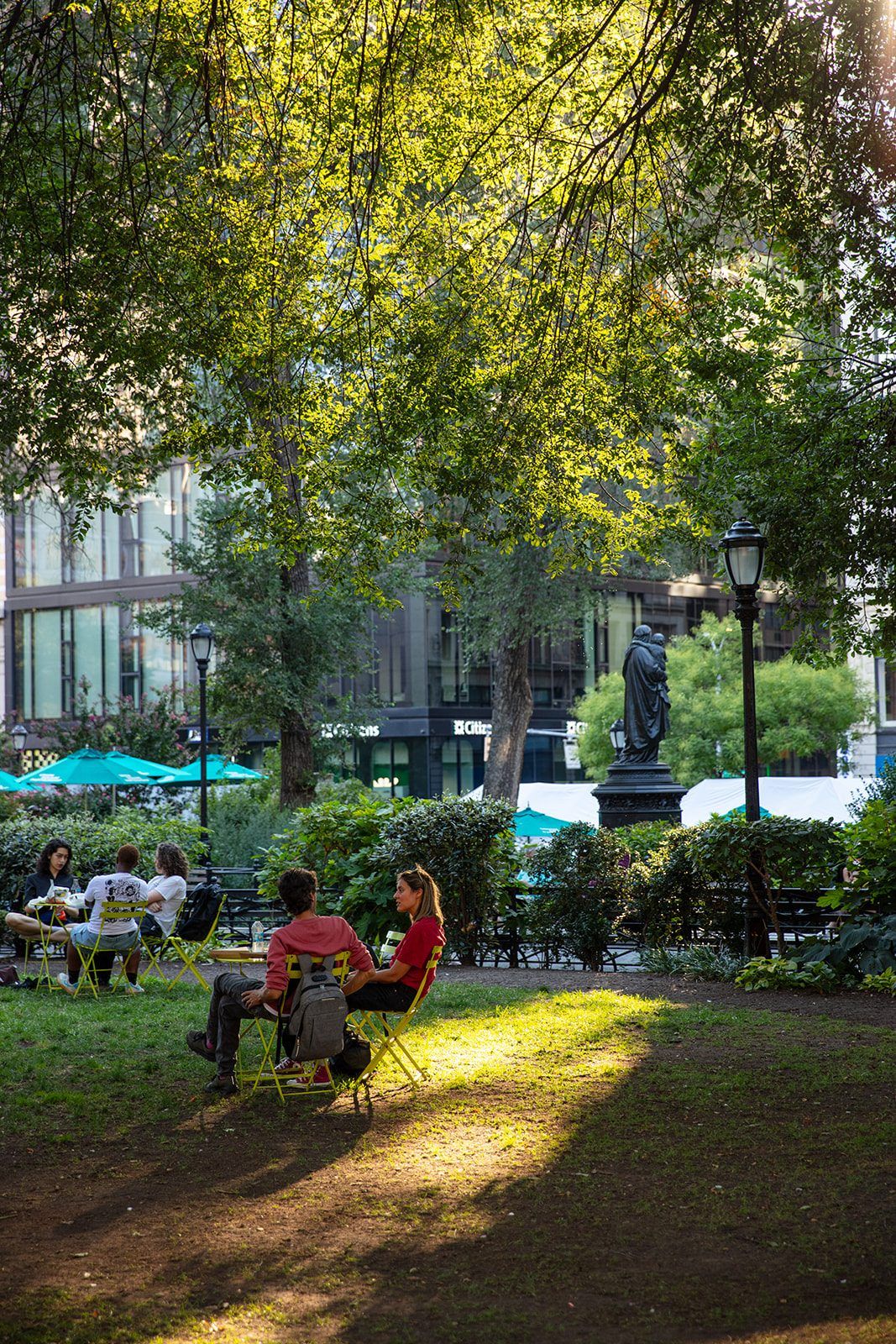 Café chairs in the late-afternoon light at Union Square